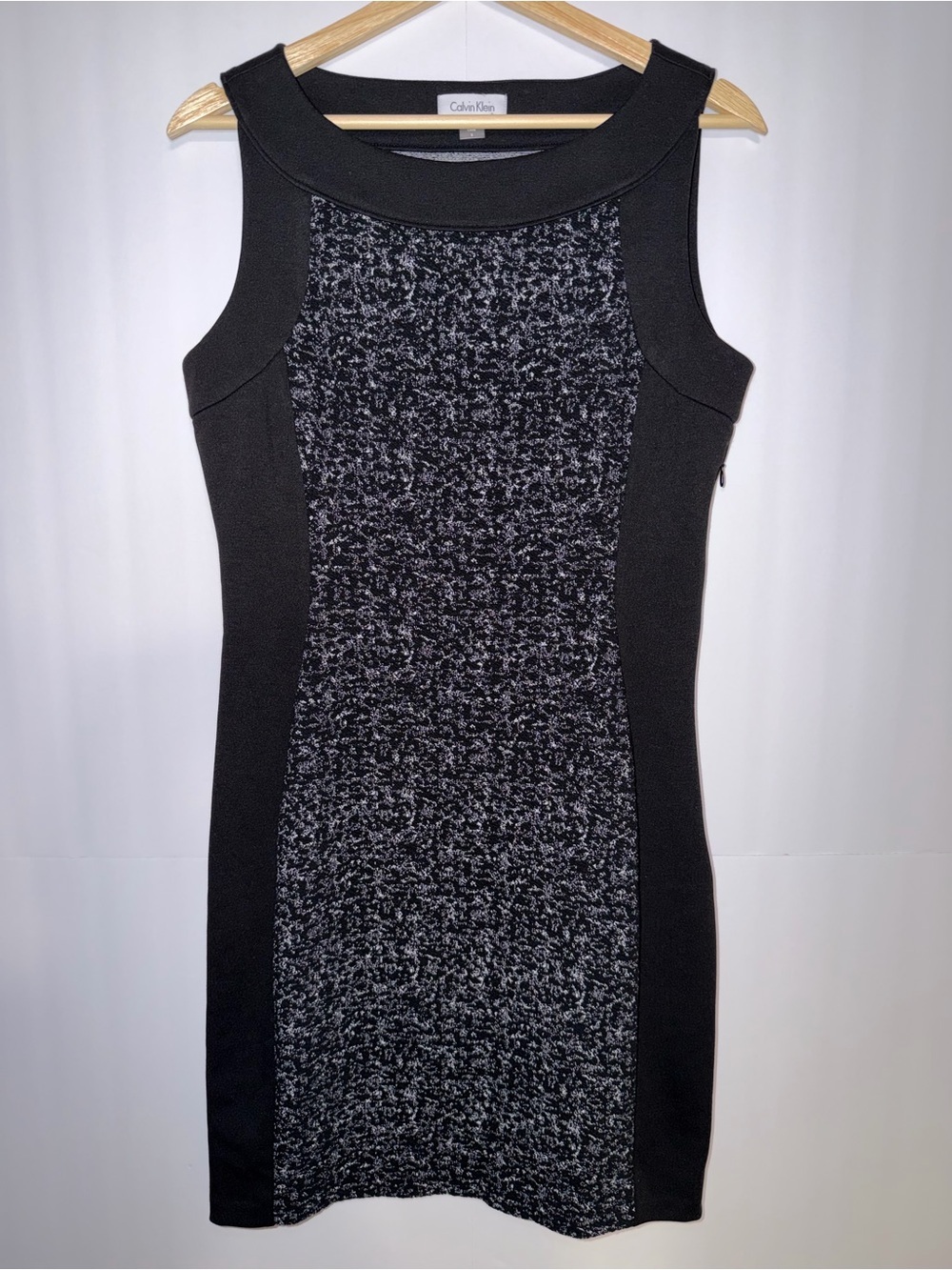 Calvin Klein Black and Charcoal Panel Midi Sheath Dress